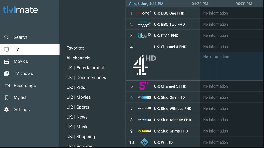 Electronic Program Guide interface for iptv providers on AirNTV